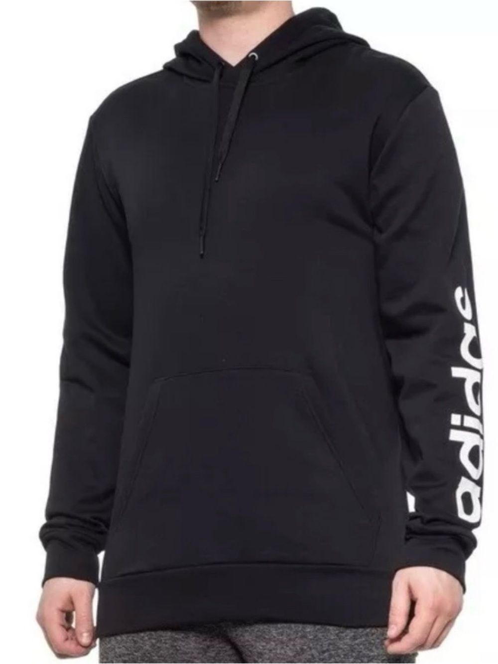 Adidas Essentials Linear Logo Pullover Hoodie Black With White Letters XL